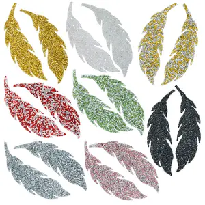 Hot Sale Feather Shaped Rhinestone Patches Crystal Iron On Rhinestone Mesh For Decorations