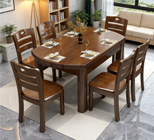 Ensemble de table à manger en bois massif moderne et peu encombrant, table de cuisine ronde pliable et convertible de luxe pour petit appartement - Product Image 1