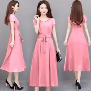 Plus Size Women's V-Neck Short Sleeve Mid Length Belted A-Line Casual Dress Daily Wear - Product Image 5
