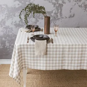 Atacado Xadrez padrão toalha de mesa linho verificado puro francês linho mesa capa pano casamento linho toalha conjunto