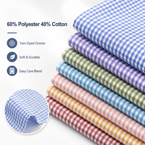 Tissu Gingham Léger et Respirant pour l'Été, 60% Polyester 40% Coton, Tissu à Carreaux Teint en Fil pour Coiffes et Chemises - Product Image 1