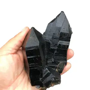 Venta al por mayor Piedra natural negro de punto de cuarzo de cristal de racimo de cristal negro de