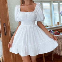 Nouvelle robe d'été élégante en coton pour femmes, couleur unie, col carré