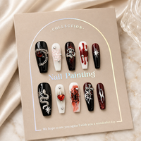 Kuku Palsu Halloween Gothic Buatan Tangan Grosir OEM ODM, Set Kuku Akrilik Bentuk Coffin dengan Glitter 3D Motif Ular, Kupu-kupu, dan Jaring Laba-laba.