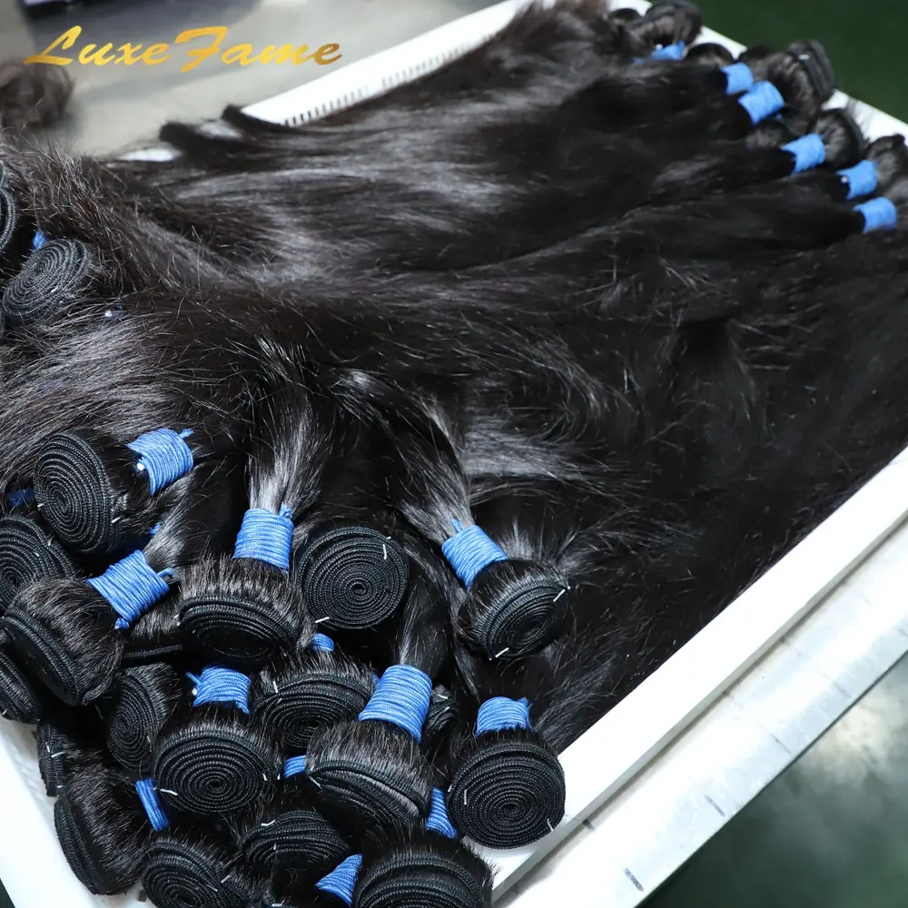 Jalinan rambut lurus India mentah 32 34 36 38 40 inci, jalinan rambut manusia 100% Peruvian, bundel rambut manusia Mink Super panjang Brasil