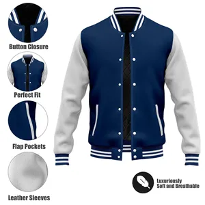 Chaqueta universitaria oversiezd en blanco personalizada fabricante vendedor a granel 4xl ropa de calle parche bombardero béisbol cuero Letterman chaqueta