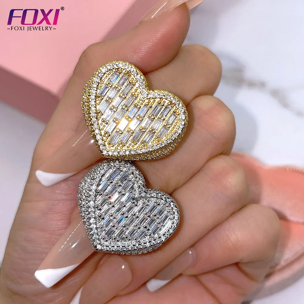 Foxi jewelry wholesale big hip hop women iced out ring fashion baguette zirconia icy heart rings