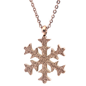 Ensemble collier et boucles d'oreilles flocon de neige en or rose, acier inoxydable 304, pour femme, cadeau, bijoux tendance - Product Image 3