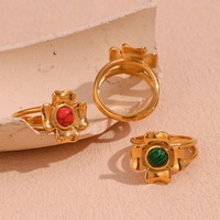 Dreamshow Bijoux en pierres précieuses naturelles Bague fleur turquoise colorée Bijoux en acier inoxydable plaqué or 18 carats