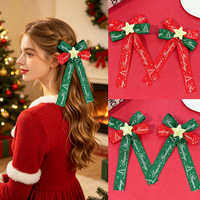 Pinces à cheveux de Noël pour filles, avec long ruban et motif sapin de Noël, attaches pour queue de cheval du Nouvel An, accessoires capillaires pour filles