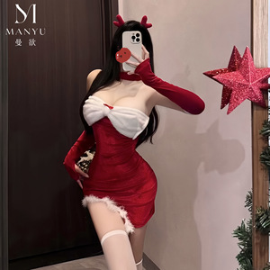 Lencería de Tentación con Diseño de Conejita Navideña Manyu, sin Tirantes, Irregular, Roja, para Año Nuevo, Modelo 9577 - Product Image 1