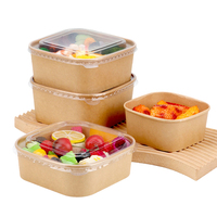 Bol carré en papier kraft de qualité alimentaire jetable, classé parmi les meilleurs, avec couvercle, pour biscuits, salades, collations - Idéal pour les déjeuners scolaires, les réunions et les pique-niques