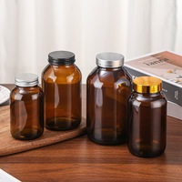 Bouteille en verre ronde à large ouverture de 60 ml, 75 ml, 100 ml, 120 ml, 150 ml, 200 ml, 400 ml, 500 ml avec bouchon à vis ambré pour le stockage de pilules pharmaceutiques