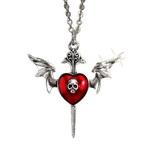 Collier pendentif cœur rouge gothique avec ailes de démon et croix pour hommes et femmes - Product Image 5