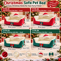 Lit pour animaux de compagnie de Noël avec housse en velours, doublure en sherpa et chapeau de Père Noël amovible, rouge et vert, lit pour chat de Noël OEM ODM