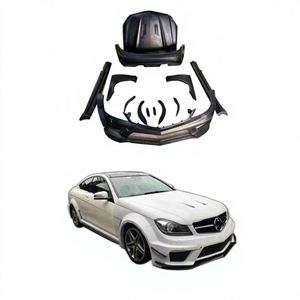 FRP Wide Body Kit per <span class=keywords><strong>Mercedes</strong></span> Benz classe <span class=keywords><strong>C</strong></span> W204 C63 C200 C300 Black Series Style paraurti anteriore minigonne laterali parafango cofano barra posteriore - Product Image 1
