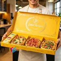 Boîte à pizza en papier personnalisée 3 compartiments avec emplacement pour coupelle de sauce, ensemble de 3 pièces pour emballage alimentaire à emporter