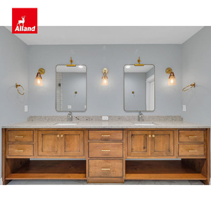 Meuble-lavabo traditionnel autoportant Allandcabinet en bois massif <span class=keywords><strong>de</strong></span> cerisier cannelé avec évier encastré et grand miroir LED - Product Image 2