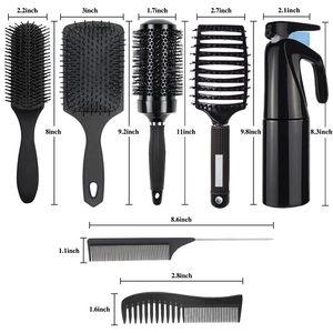 Professional 10Pcs Detangling Hair <b>Brush</b> Set with Spray <b>Bottle</b> Custom Logo Plastic Hair Clip Rat Tail Comb Edge <b>Brush</b> - Product Image 4