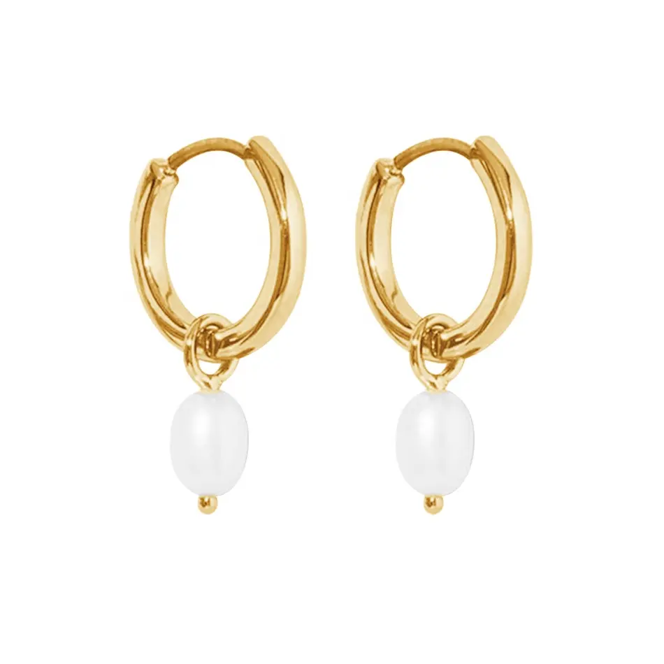 wholesale fashion jewelry 925 sterling silver jewelry 18k 14k gold plated freshwater pearl hoop earrings for women