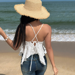 White Backless Camisole <b>Top</b> High Quality Asymmetric Hem Vest Sexy Sleeveless Holiday Wear Wholesale - Product Image 3