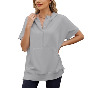 JAC22 DZ54182 Collezione Primavera Estate <span class=keywords><strong>Felpa</strong></span> con Cappuccio da <span class=keywords><strong>Donna</strong></span>, Ampia e <span class=keywords><strong>a</strong></span> <span class=keywords><strong>Maniche</strong></span> <span class=keywords><strong>Corte</strong></span> con Cerniera - Product Image 3