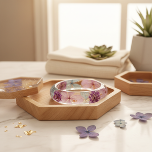 Elegant Wooden Resin Organic-Style Modern Luxury Hexagonal Jewelry <b>Box</b> Ring Handcrafted Epoxy Finish Customizable Color Size - Product Image 2