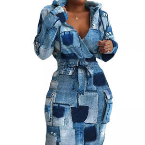 Nouveau style imprimé ceinture taille poche robe profonde col en v sexy robe à la mode - Product Image 2