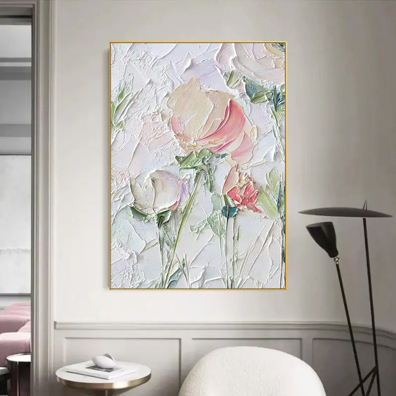 Custom hand paint wall arts modern oil flowers paintings frame on canvas handmade oil painting for home decor