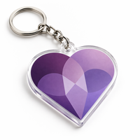 Porte-clés personnalisé en acrylique Cœur Violet, design géométrique dégradé, forme irrégulière, cadeau souvenir romantique, vente en gros