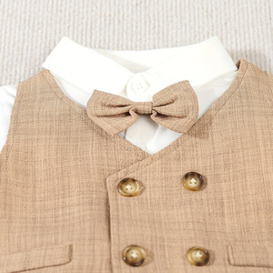 Ensemble de costume 3 pièces élégant pour tout-petits garçons : chemise à manches longues, <span class=keywords><strong>gilet</strong></span>, pantalon et nœud papillon – Idéal pour mariage, fête d'anniversaire, bébé garçon - Product Image 3