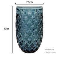 Verre à eau coloré en verre transparent gaufré ananas sans plomb, avec base antidérapante robuste