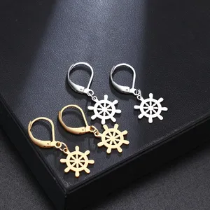 Pirate ship wheel chic style silver/gold plated high quality fashion stainless steel rudder drop dangle earrings for men women