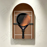 Bingkai Pajangan Raket Padel untuk Dinding, Kotak Bayangan Lengkung & Persegi Panjang Minimalis untuk Dekorasi Dinding, Tanpa Raket Tanpa Lampu