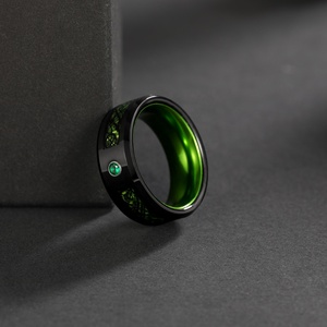 Anillos de tungsteno OAHLAN de 8MM para hombres y mujeres, anillo de Zirconia cúbica negro/azul/Verde/rojo, anillo de eternidad con borde biselado de tungsteno - Product Image 3