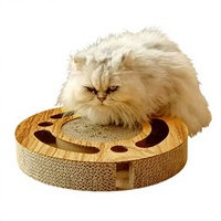 Plateau d'activités rond en carton pour chat, avec jouet tournant pour gratter et attraper les balles, panneau à gratter, aiguiseur de griffes, fournitures pour chats