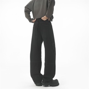 กางเกงยีนส์ทรงหลวมสไตล์อเมริกัน ฮิปฮอป ขาบาน จีบระบาย เอวยางยืด แต่งหมุด ลุคเท่ๆ สำหรับผู้ชาย - Product Image 4