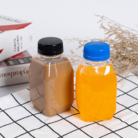 Bouteille en plastique jetable transparente carrée de 280 ml en PET de qualité alimentaire avec bouchon à vis pour jus et thé au lait