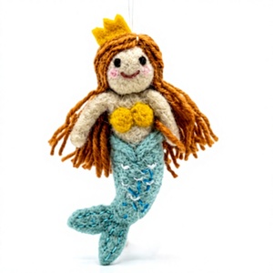 Knitted <b>Mermaid</b> Christmas Ornament <b>Crown</b> Cartoon Doll Wall Hanging Indoor Decoration Small Handmade Eco-friendly Certified Gold - Product Image 2