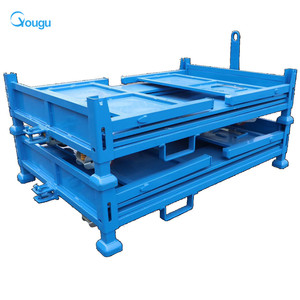 Chariot de stockage mobile pliable et empilable en acier Q235, personnalisable, avec cage en panneaux d'acier, remorquable - Product Image 2