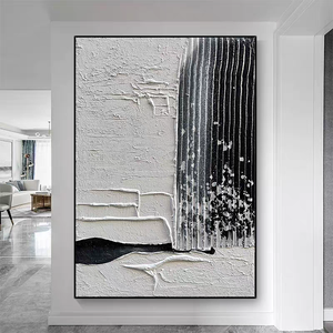 Quadro moderno minimalista in stile astratto, dipinto su tela con cornice in metallo e linee sulla superficie. - Product Image 1