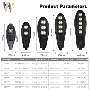 Lampione LED per Esterni, Strade, Autostrade e Parcheggi, in Alluminio, Impermeabile IP66, 30w 50w 100w 150w 200w 250w - Product Image 2