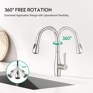 Modern 304 SS Pull Down High Flow Single Hole Brushed Nickle <b>adjustable</b> Kitchen Faucet - Product Image 3