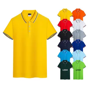 Support 2 pcs custom logo Fashion yarn dye flatnit Polo t shirts 100% cotton work wear for Men Women