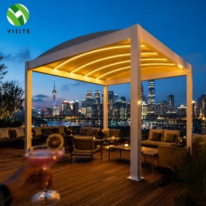 Pérgola Retráctil Curva de Aluminio con Ahorro de Energía, Opción de LED Solar, Resistente al Viento, Gazebo para Jardín Exterior - Product Image 1