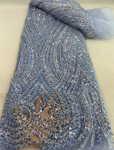 Tessuto in Pizzo Pesantemente Decorato con Perline, Tessuto Africano Nero con Perline, Pizzo di Lusso in Tulle per Abiti da Sposa - Product Image 6