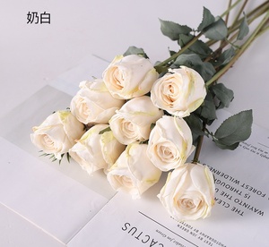 A-1874 Rose artificielle de haute qualité à tige unique, fleur sèche, rose en soie à bord brûlé pour la décoration de mariage, de la maison et des fenêtres - Product Image 4