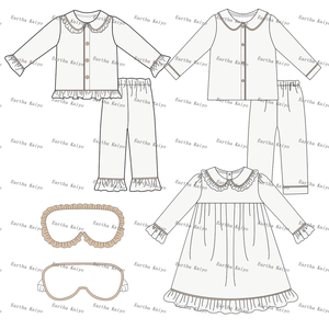 Ensemble de Pyjamas de Noël Familial avec Broderie pour Enfants en <span class=keywords><strong>Velours</strong></span> de Luxe Ivoire à Volants Personnalisés - Product Image 2