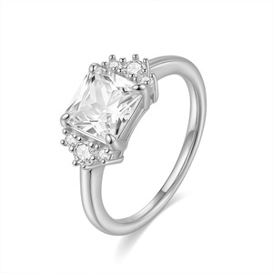 Elegant Radiant Cut Three Stone Moissanite 925 Sterling Silver <b>Thin</b> Band Halo Statement Women Engagement Wedding Promise <b>Ring</b> - Product Image 2