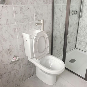 Évier de toilette à faible encombrement Toilette deux pièces en céramique moderne européenne avec <span class=keywords><strong>WC</strong></span> à double chasse d'eau et lavabo combiné pour un usage domestique - Product Image 5
